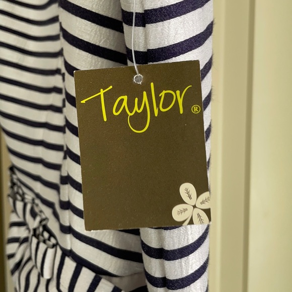 NWT Taylor Navy Striped Fit & Flare Dress Size 14 - Picture 10 of 16